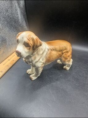 Vintage Porcelain St. Bernard Dog Figurine - Brown & White A718